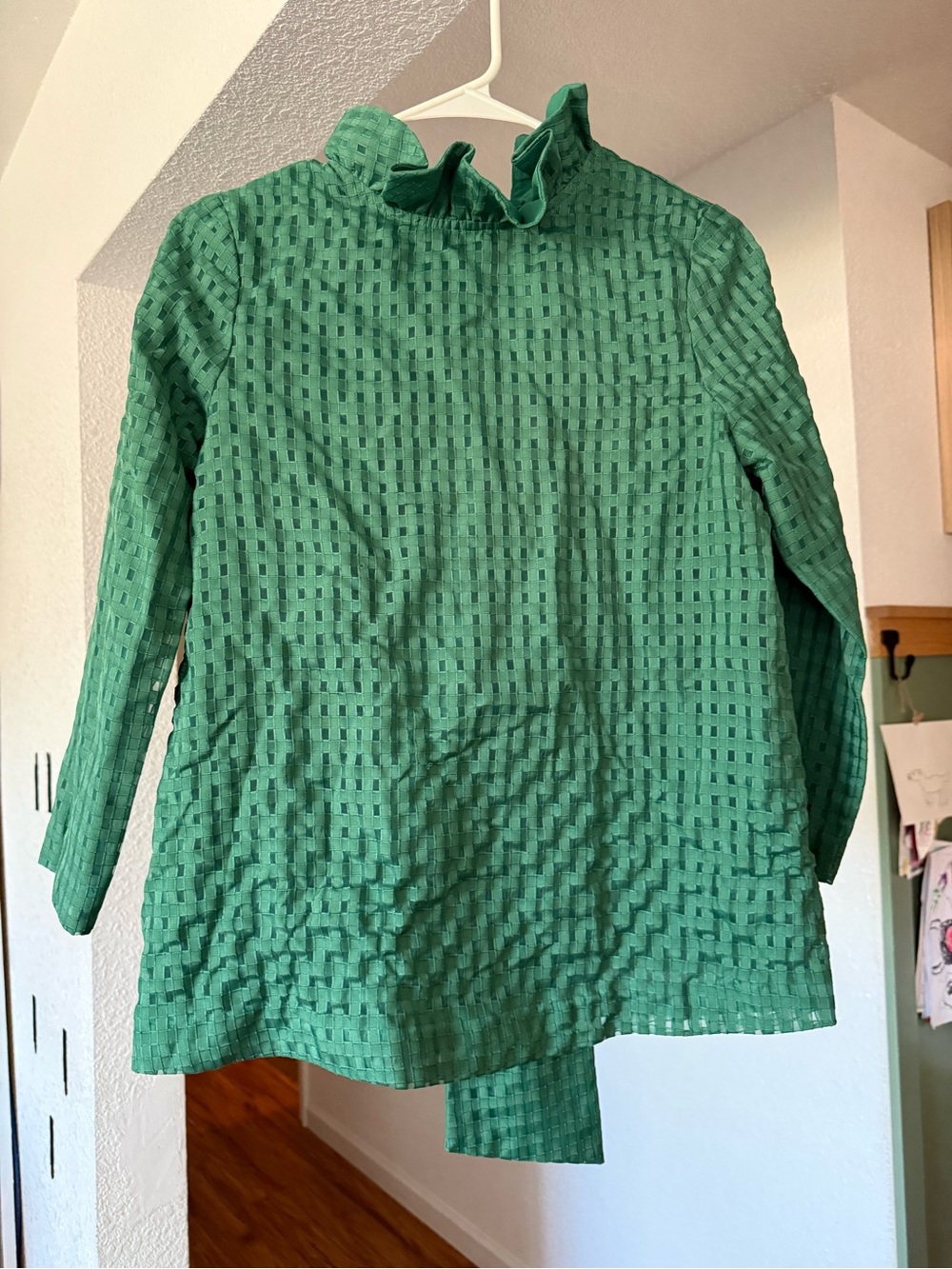 Tuckernuck Emerald Green Textured Ruffle-Neck Long Sleeve Top